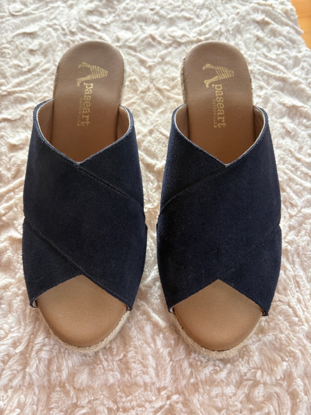 Paseart Navy Suede Crisscross Slide Sandals for Women